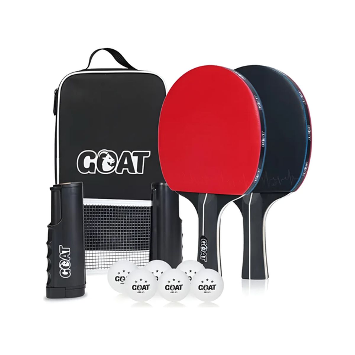 GENERICO - Kit Ping Pong 2 Paletas + 6 Pelotas + Red + Estuche Goat