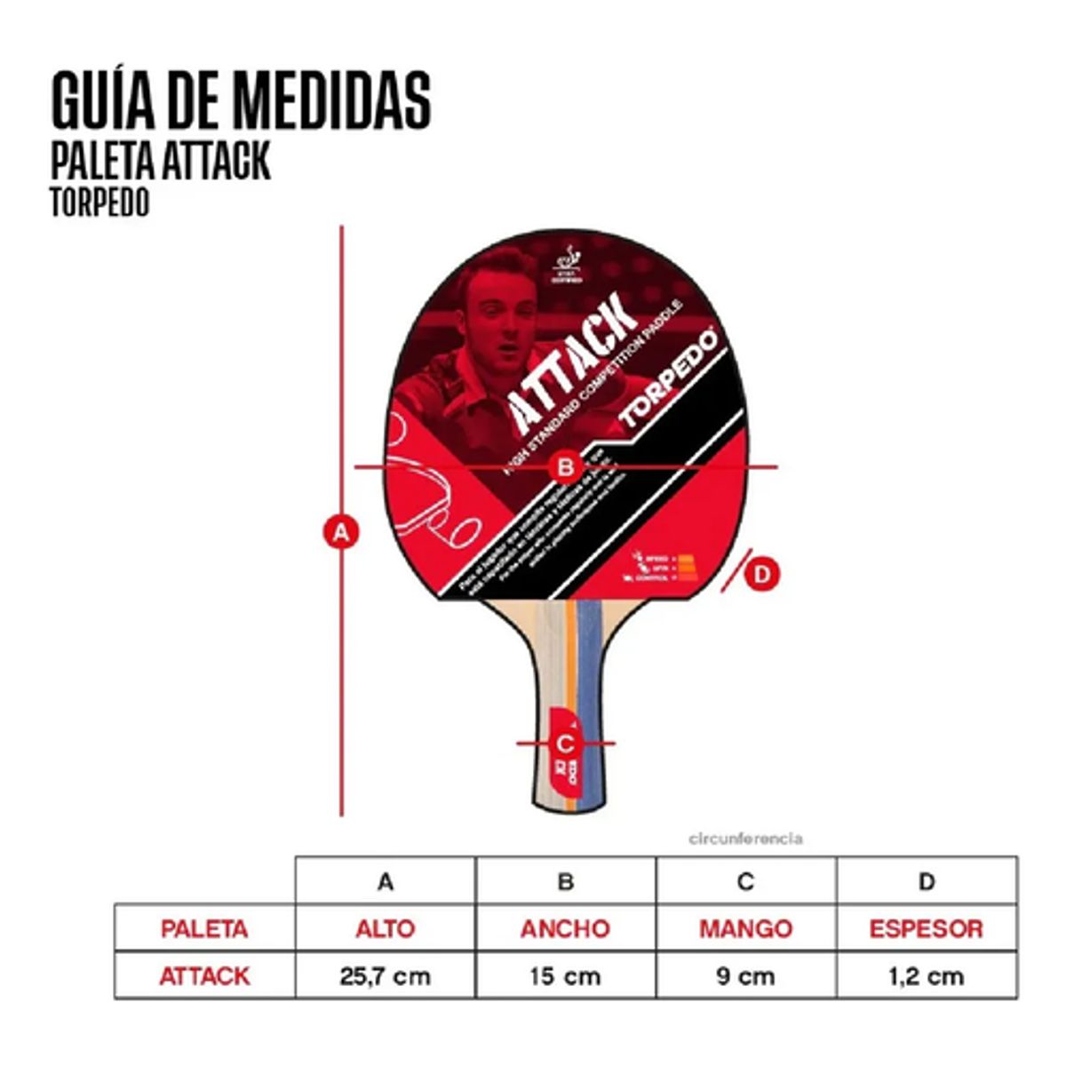GENERICO - Paleta Tenis Mesa Attack Torpedo Competition