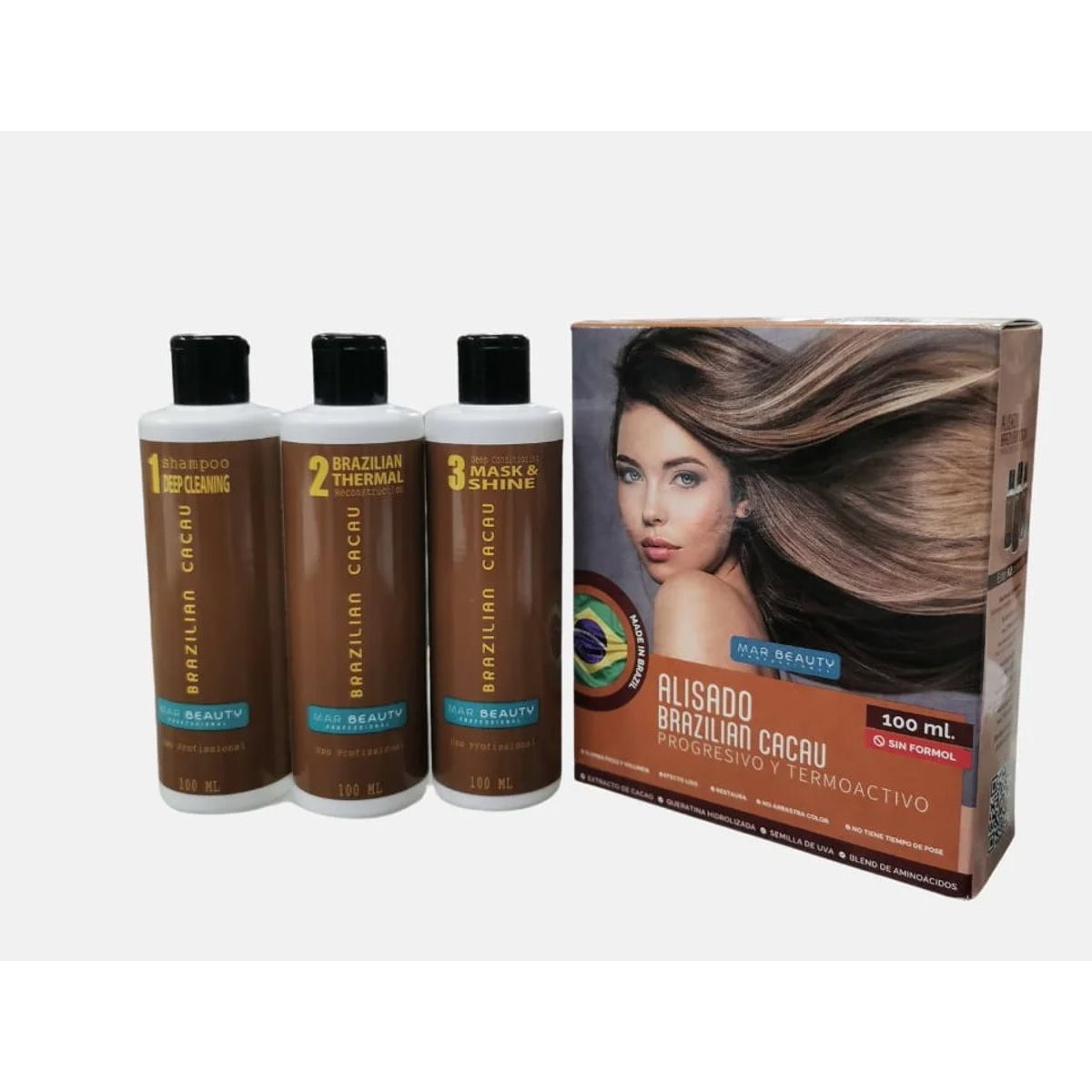 MAR BEAUTY - Kit Alisado Brazilian Cacau 100ml C/U 3 Pasos Marbeauty