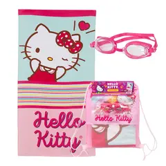 MASHINI - Toalla De Playa Infantil 70x140 Con Lentes De Agua Hkitty Raya