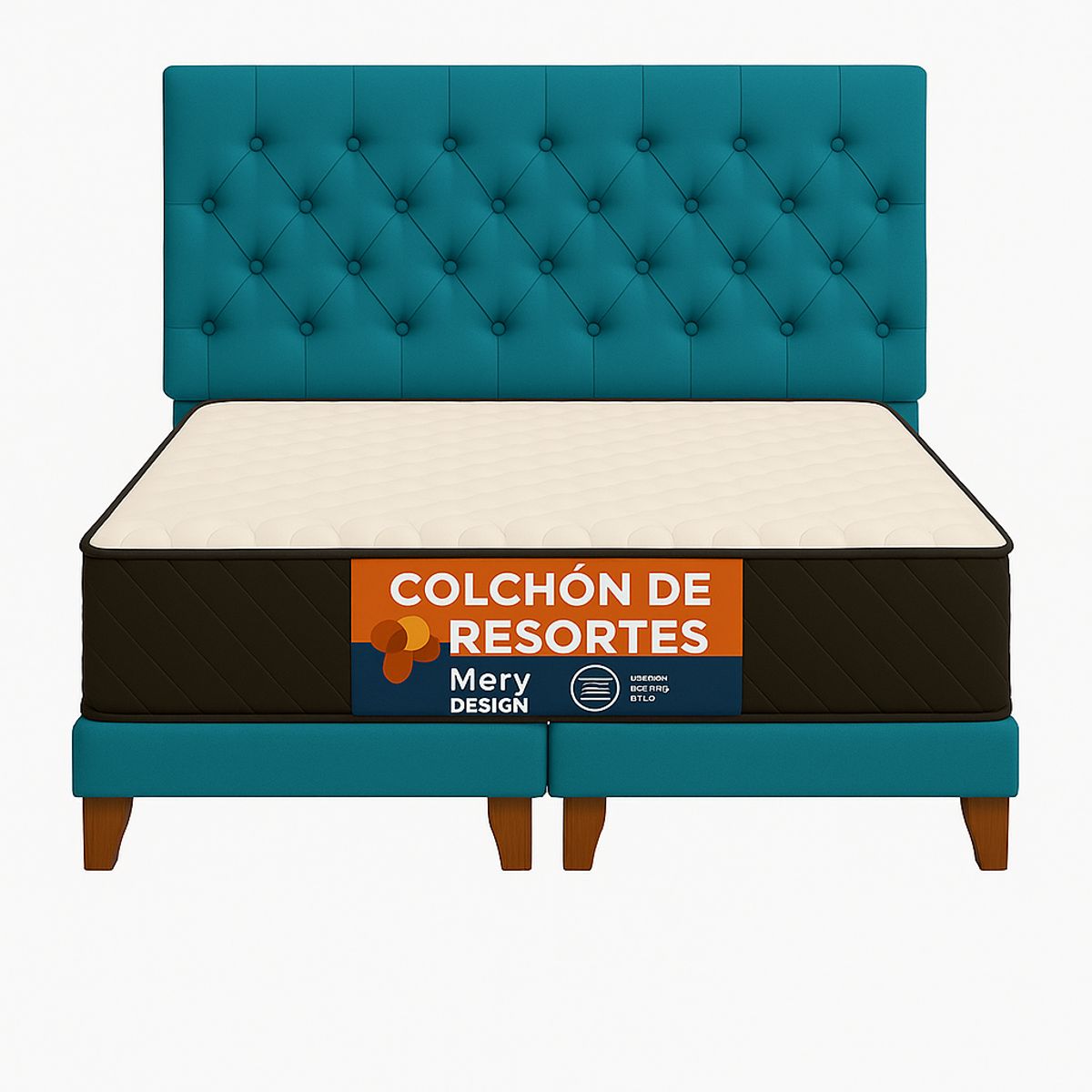 GENERICO - Cama 2P Calipso (Turquesa)  Modelo Capitone + Colchon Mery Desing