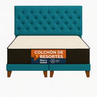 Cama 2P Calipso (Turquesa) Modelo Capitone + Colchon Mery Desing