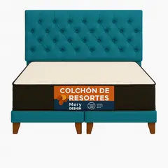 GENERICO - Cama 2P Calipso (Turquesa) Modelo Capitone + Colchon Mery Desing
