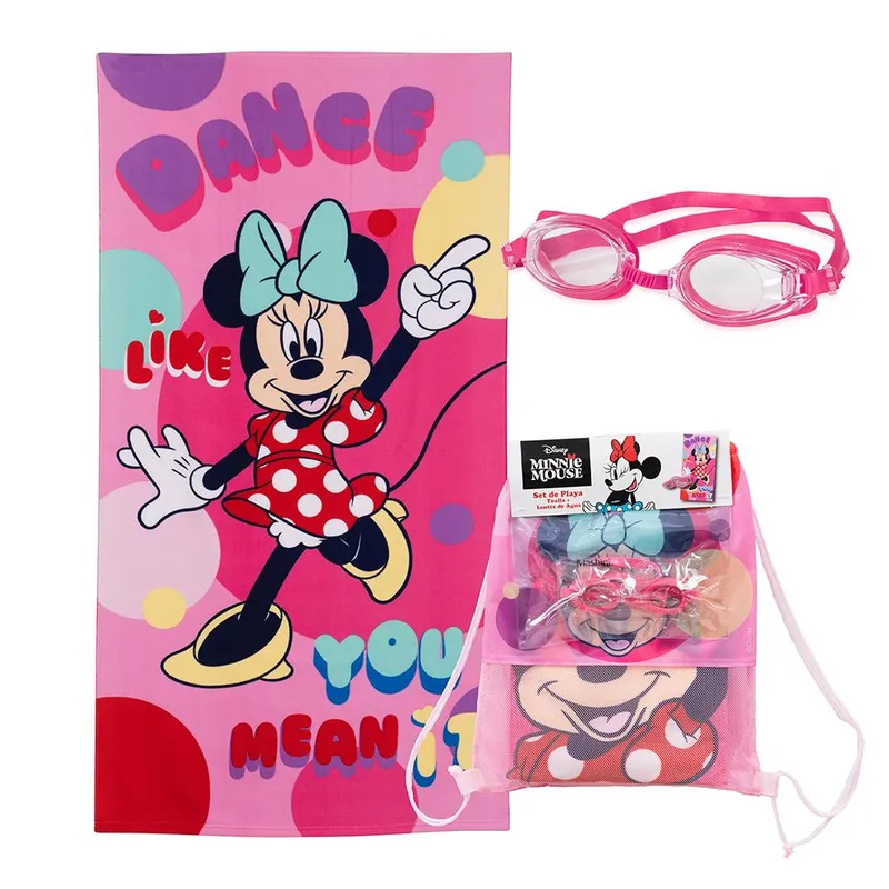 MASHINI - Toalla De Playa Infantil 70x140 Con Lentes De Agua Mashini Minnie Danc
