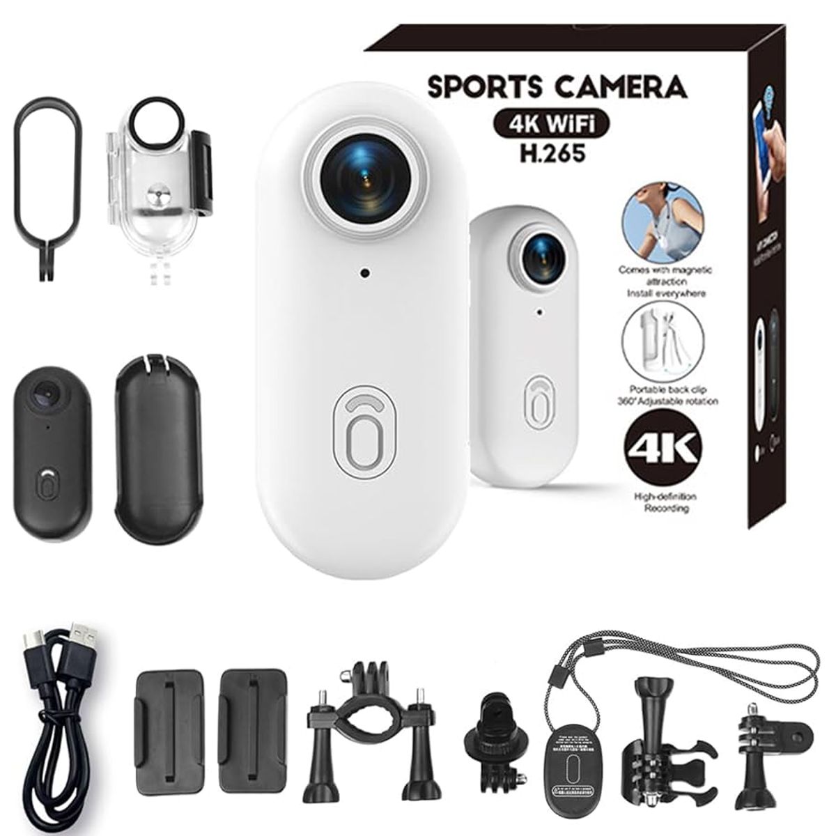 GENERICO - Cámara Deportiva 4k H88pro Wifi Gran Angular 120 Sumergible ULTRA HD BLANCO
