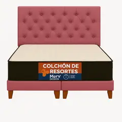 GENERICO - Cama 2P Palo Rosa Modelo Capitone + Colchon Mery Desing