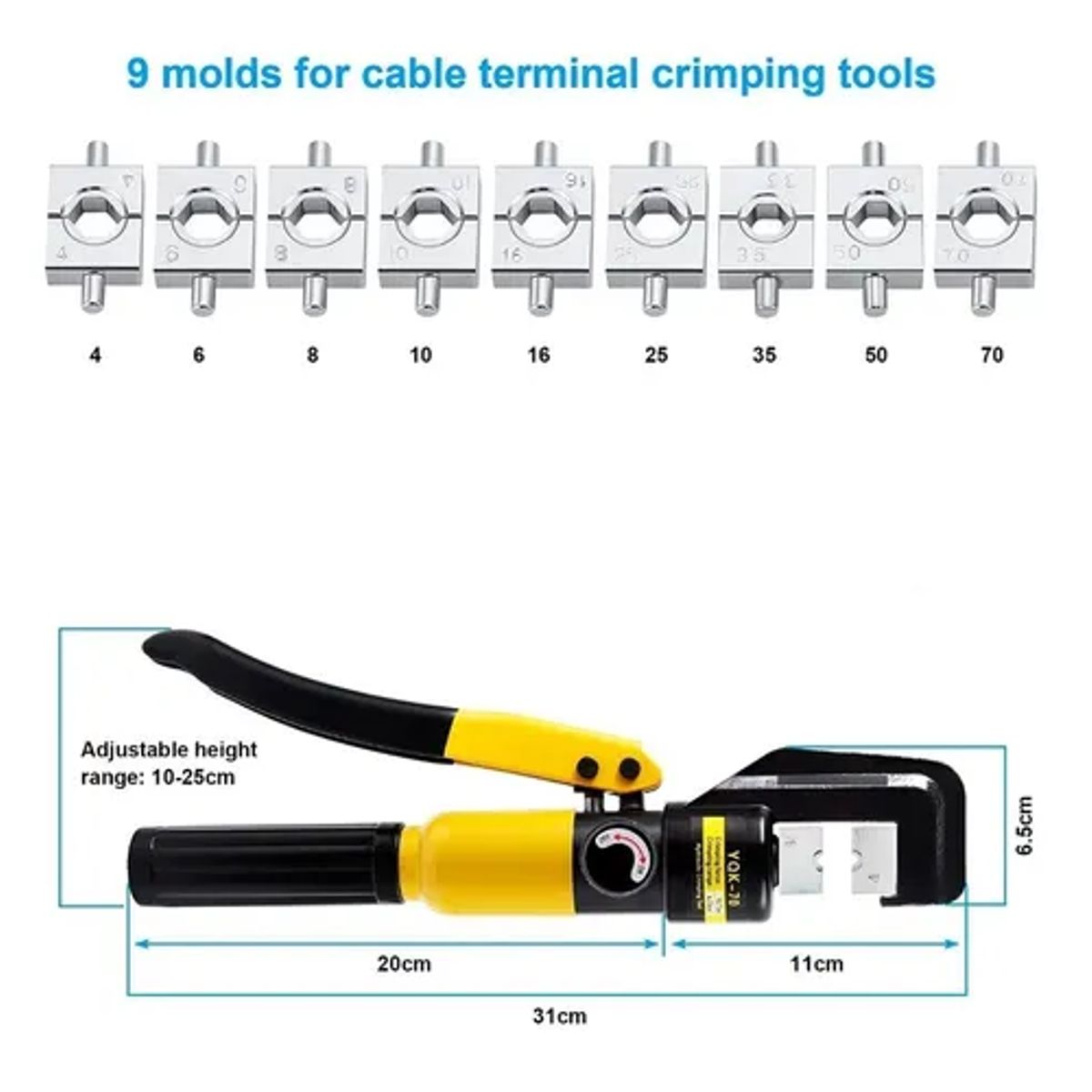 GENERICO - Alicate Prensa Terminal Hidráulico 10T con 9 Dados