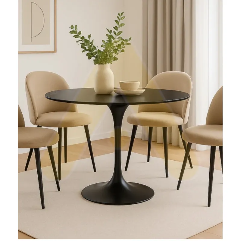 HABITA2 CHILE - COMEDOR TULIP NORDIC BLACK 80CM - 4 PUESTO LINO BEIGE