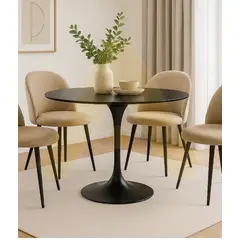 HABITA2 CHILE - COMEDOR TULIP NORDIC BLACK 80CM - 4 PUESTO LINO BEIGE