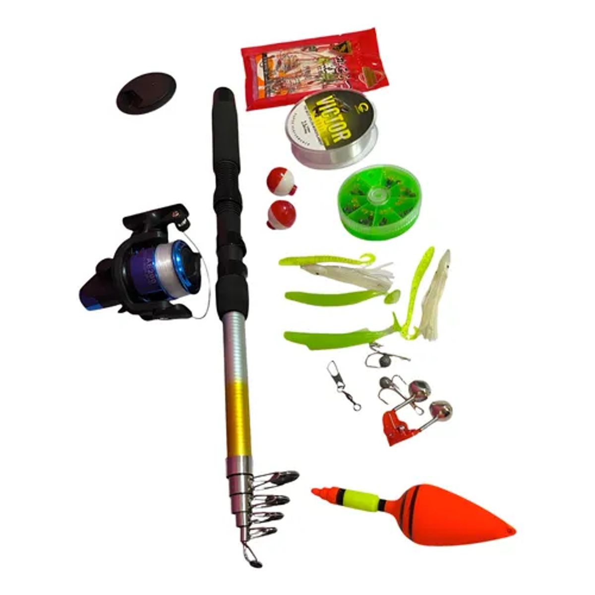 GENERICO - Kit Pesca con Caña Telescópica Carrete y Accesorios
