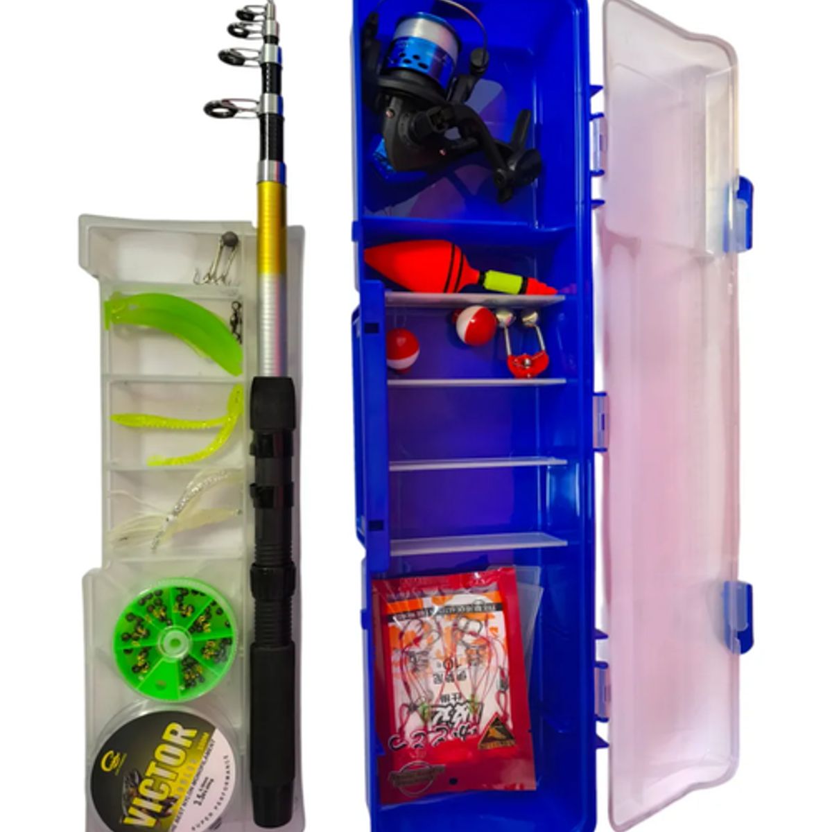 GENERICO - Kit Pesca con Caña Telescópica Carrete y Accesorios