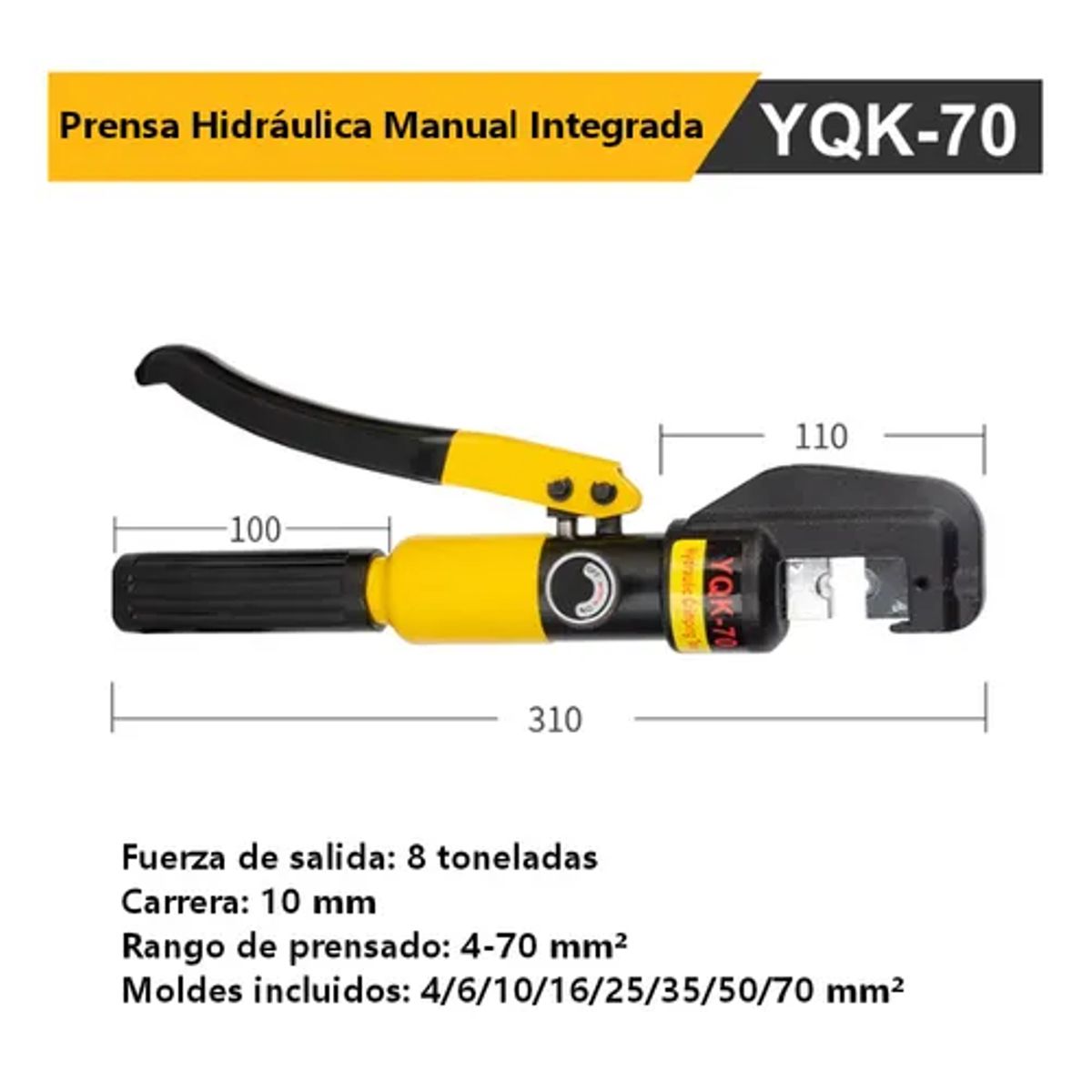 GENERICO - Alicate Prensa Terminal Hidráulica 8T Modelo YQK-70
