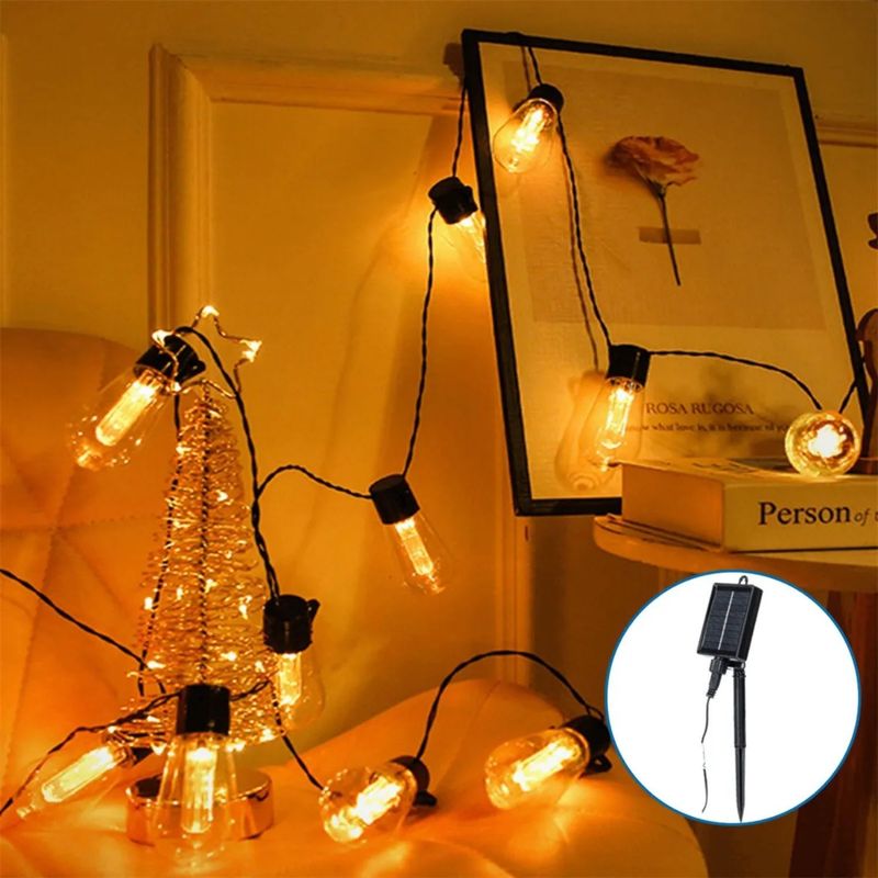GENERICO - Guirnalda Luces Calida 10 Led Exteriores Con Panel Solar 10M