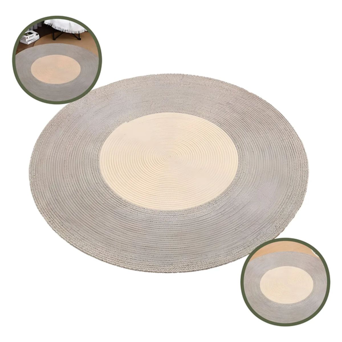 GENERICO - Alfombra Artesanal Algodón Redonda Gris Beige Bicolor 120cm