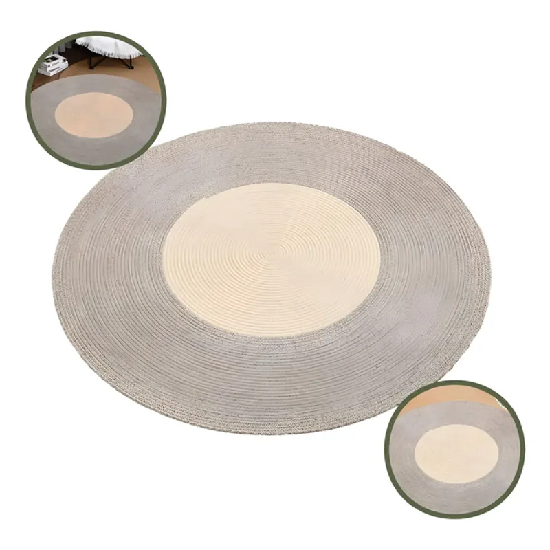 GENERICO - Alfombra Artesanal Algodón Redonda Gris Beige Bicolor 120cm