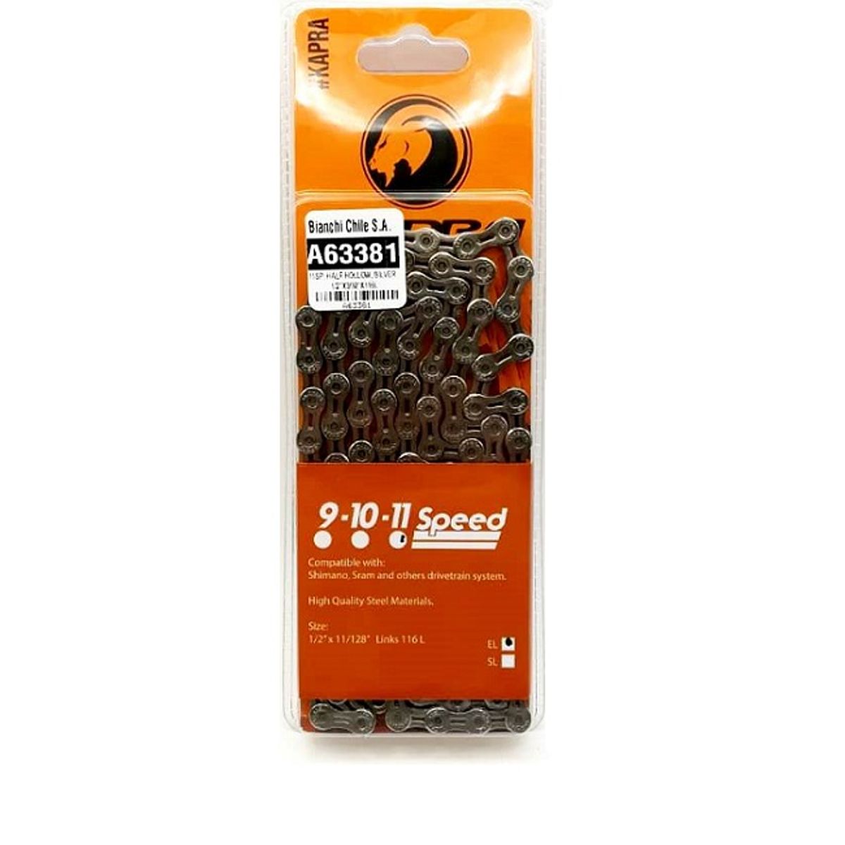 KAPRA - CADENA 11V PERFORADA SILVER 1/2"X3/32"X116L