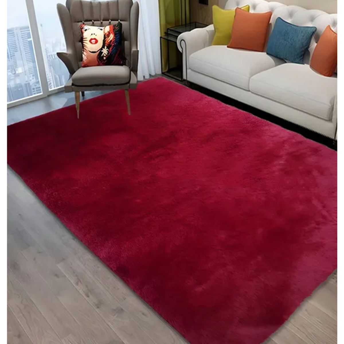 GENERICO - Alfombra Extra Suave Grande 240x200cm Burdeos