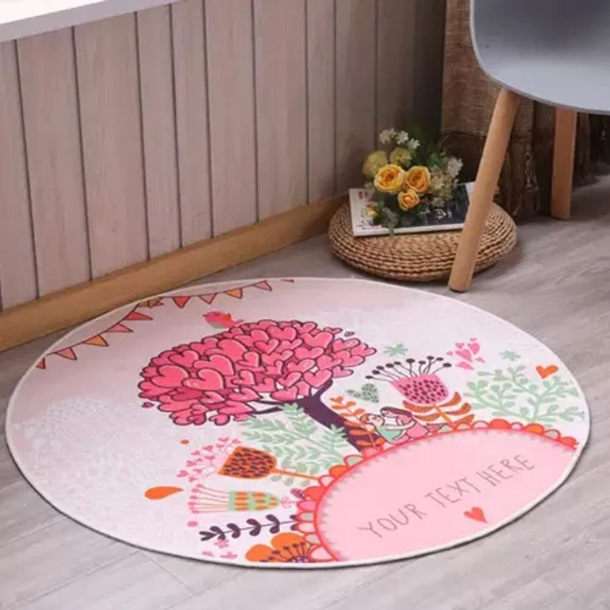 GENERICO - Alfombra Circular Estampada 100cm Fucsia Árbol Corazón