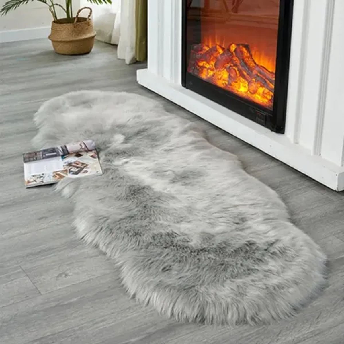 GENERICO - Alfombra Peluda Bajada Cama 180x60cm Gris Claro