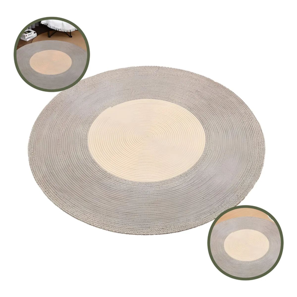 GENERICO - Alfombra Artesanal Algodón Redonda Gris Beige Bicolor 120cm