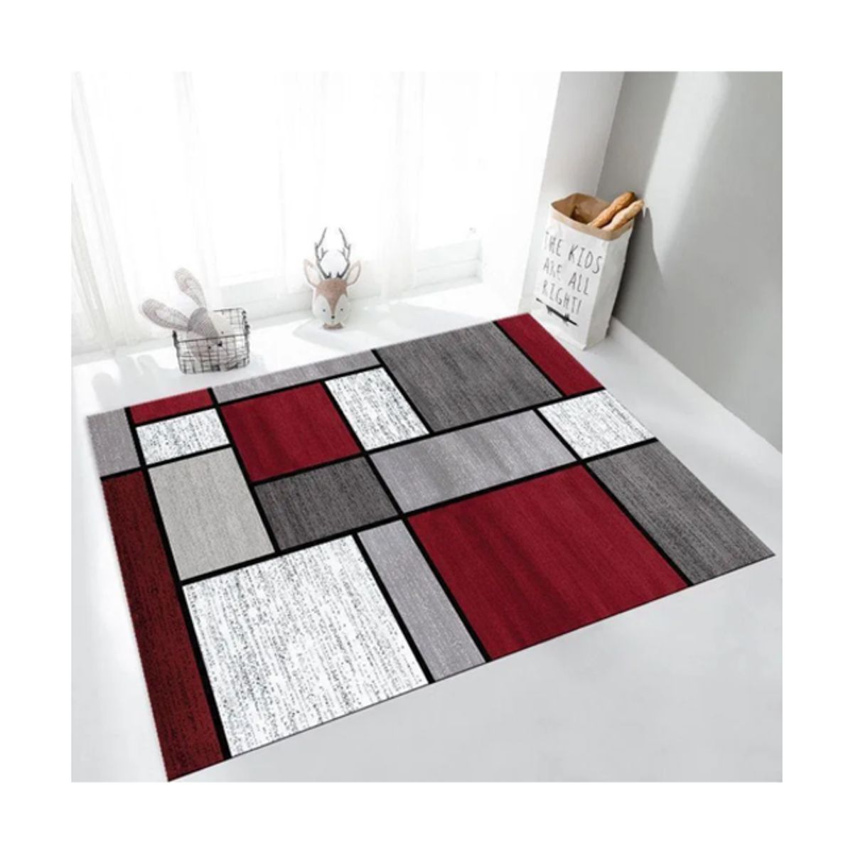 GENERICO - Alfombra Lisa Diseño 3D 240x200cm Burdeos y Gris