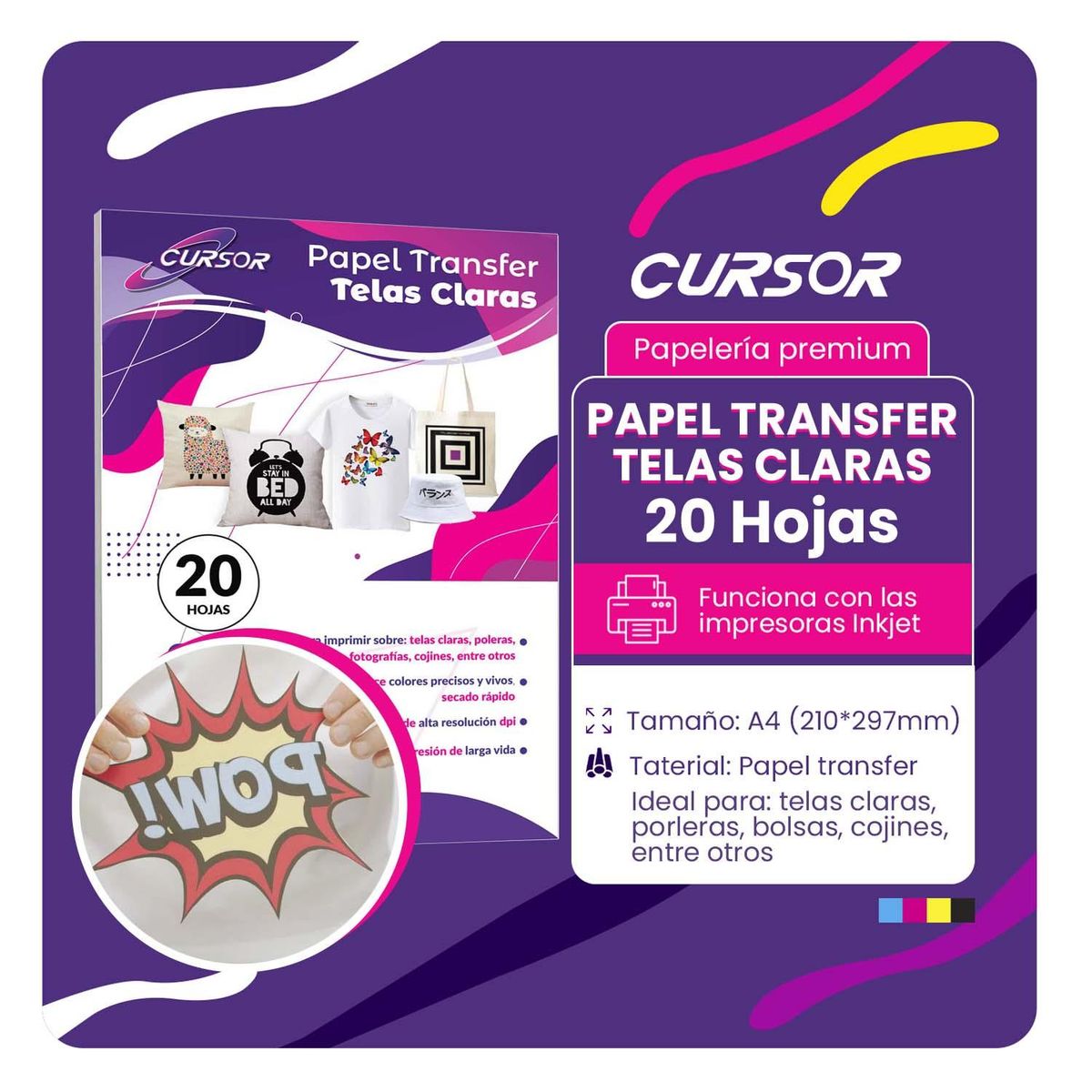 CURSOR - Papel Transfer Telas Claras 20 Hojas A4 Cursor