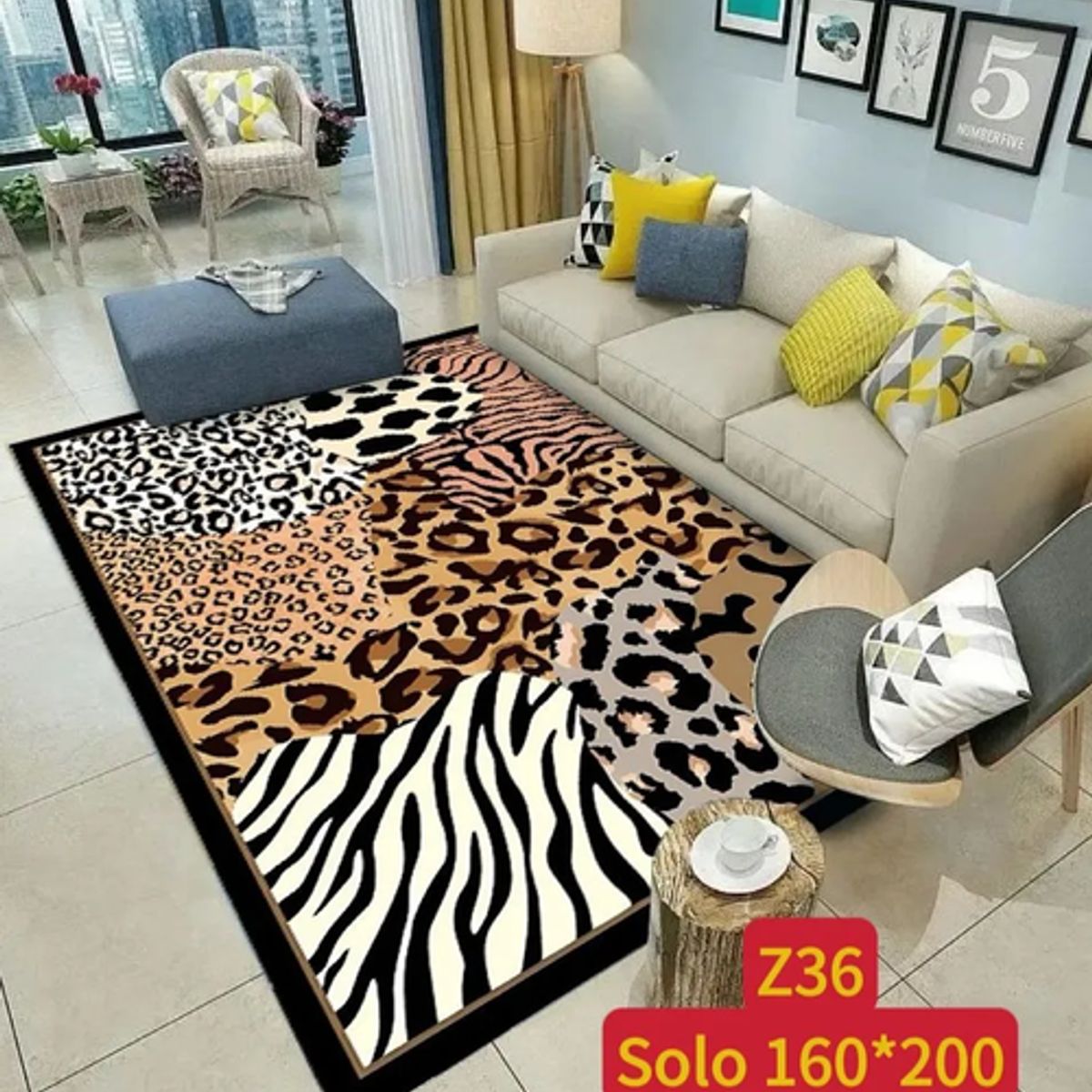GENERICO - Alfombra Café Diseño 3D Cuadricular 160x200 Antideslizante