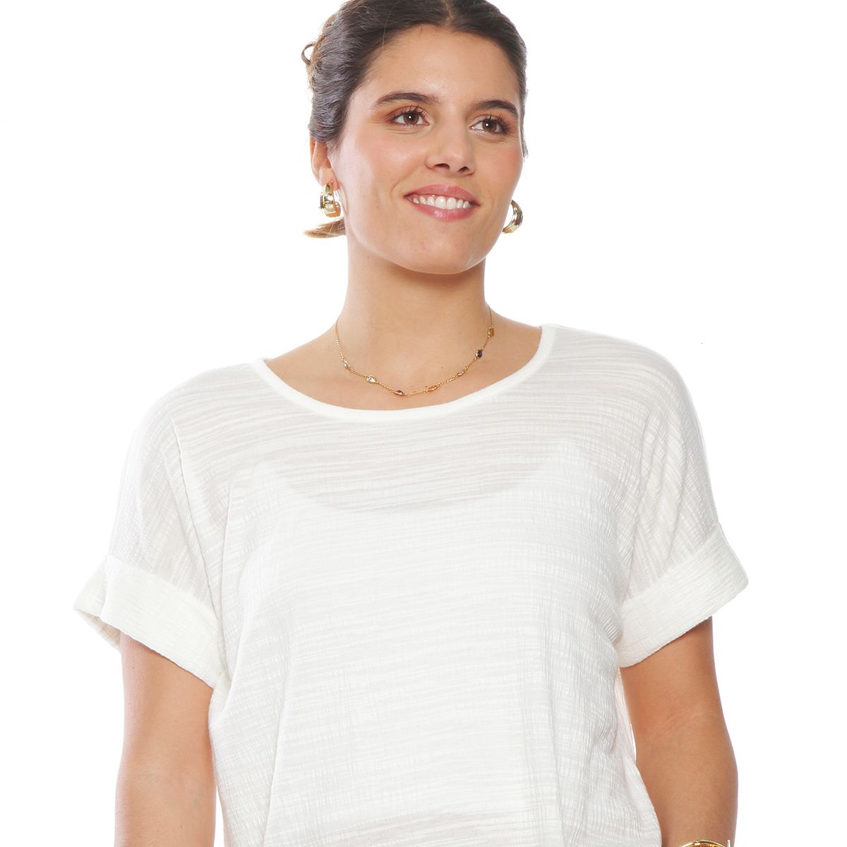 WADOS - POLERA MANGA CORTA SOLIDA ESCOTE REDONDO CON BOTONES EN ESPALDA