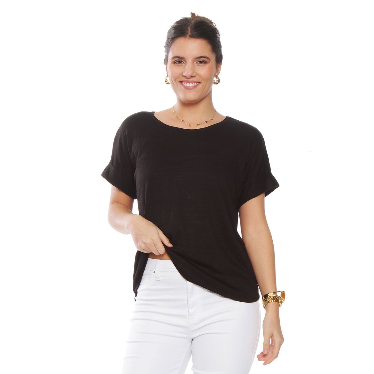 WADOS - POLERA MANGA CORTA SOLIDA ESCOTE REDONDO CON BOTONES EN ESPALDA