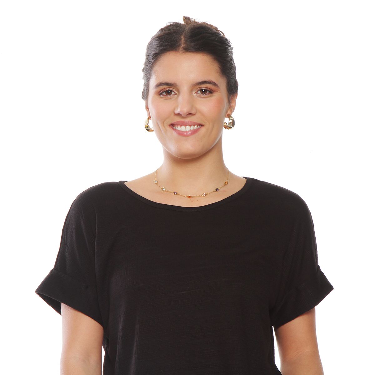 WADOS - POLERA MANGA CORTA SOLIDA ESCOTE REDONDO CON BOTONES EN ESPALDA