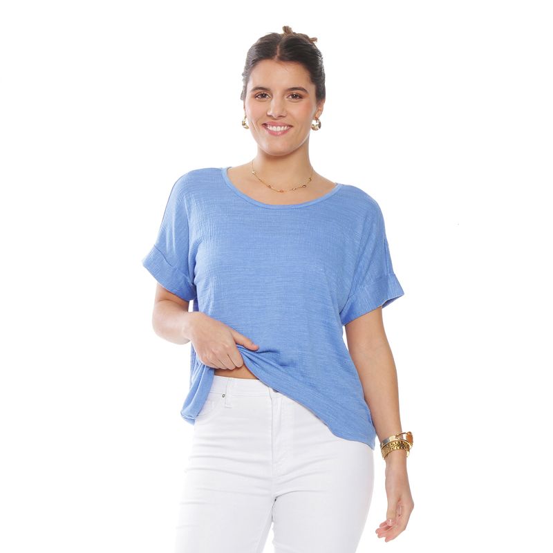 WADOS - POLERA MANGA CORTA SOLIDA ESCOTE REDONDO CON BOTONES EN ESPALDA