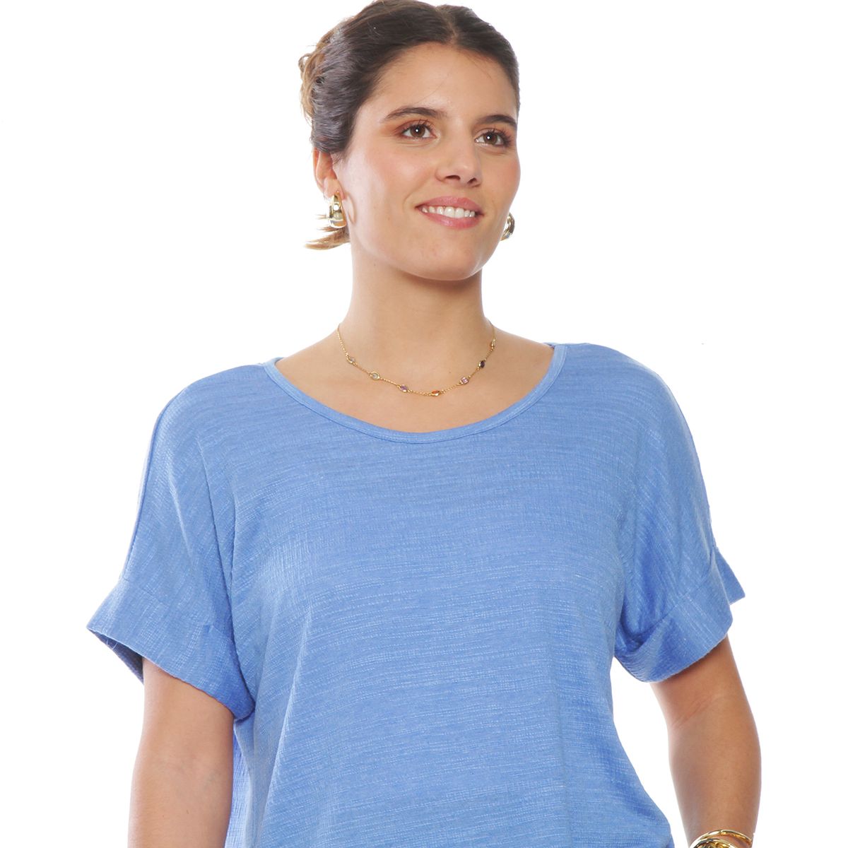 WADOS - POLERA MANGA CORTA SOLIDA ESCOTE REDONDO CON BOTONES EN ESPALDA