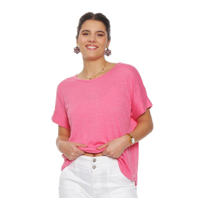 WADOS - POLERA MANGA CORTA SOLIDA ESCOTE REDONDO CON BOTONES EN ESPALDA