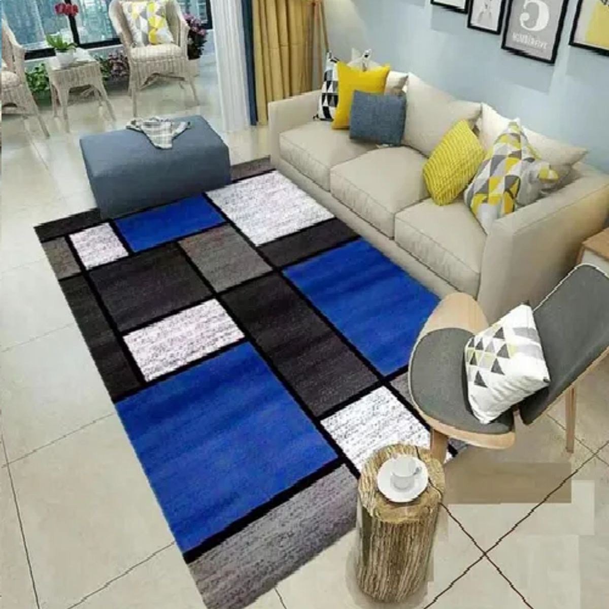 GENERICO - Alfombra 3D Azul Diseño Geométrico 200x240cm
