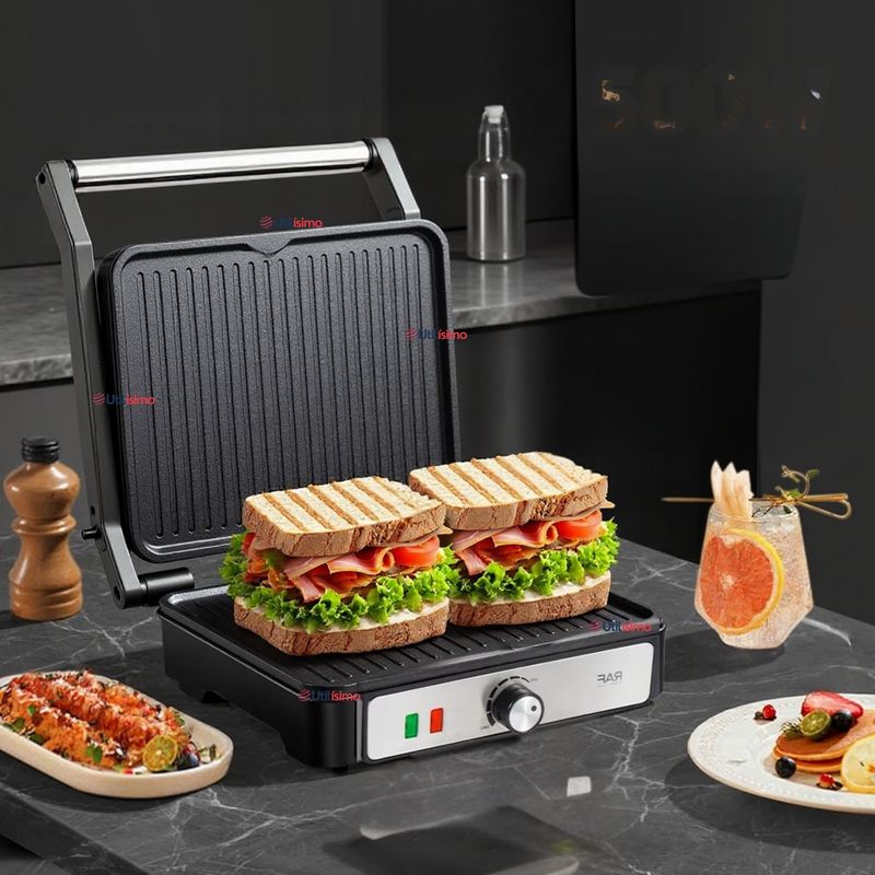 RAF - Plancha Parrillera Eléctrica 2000W Asadora Doble Cara Antiadherente