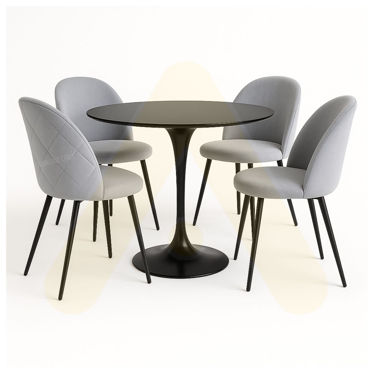 HABITA2 CHILE - COMEDOR TULIP NORDIC BLACK 80CM - 4 PUESTO FELPA GRIS…