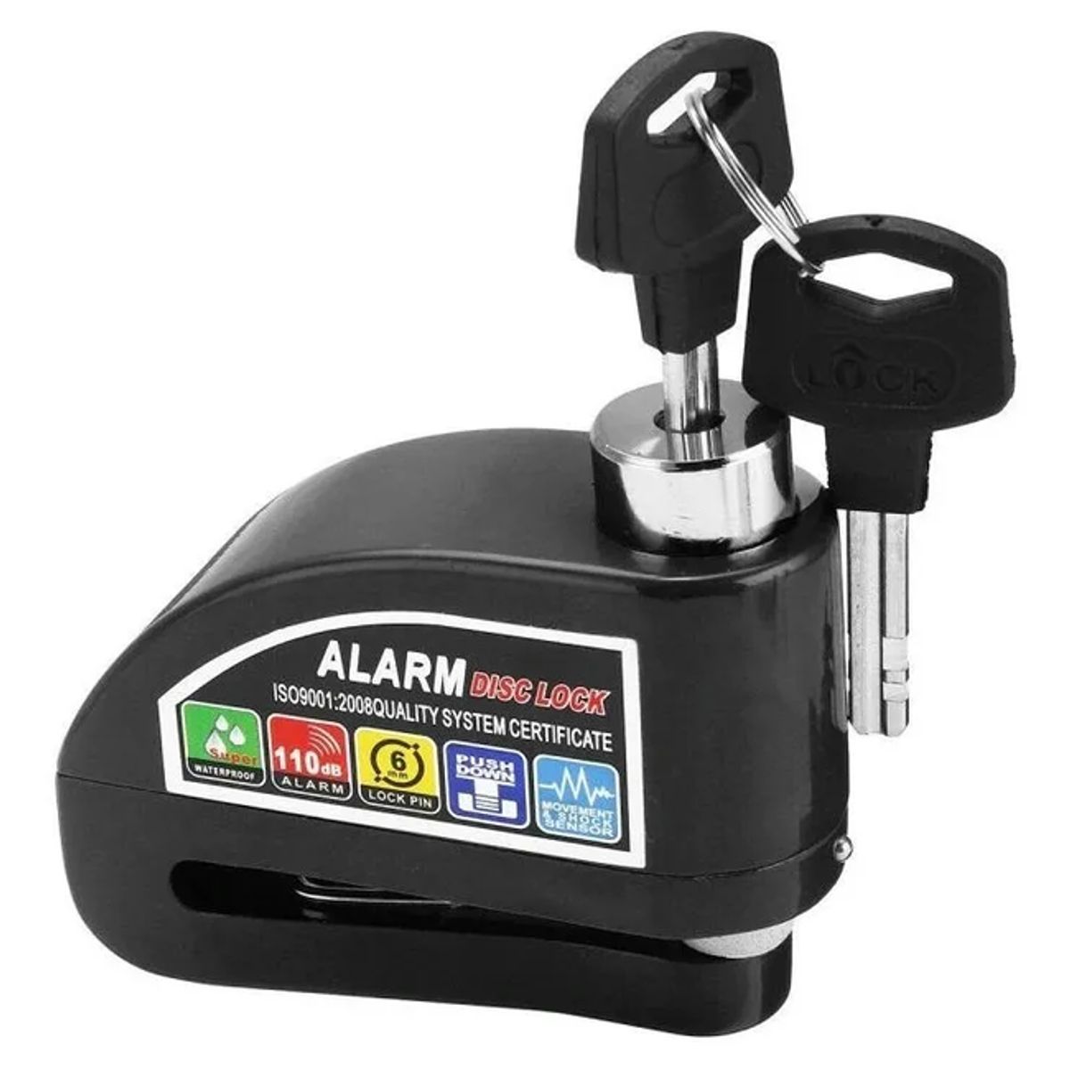 GENERICO - Candado Disco 6mm para Moto Alarma 110dB