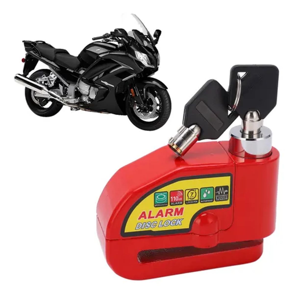 GENERICO - Candado Alarma Freno Disco Moto con Piola Recordatoria Rojo
