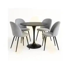 HABITA2 CHILE - COMEDOR TULIP NORDIC BLACK 100CM - 4 PUESTO FELPA GRIS…
