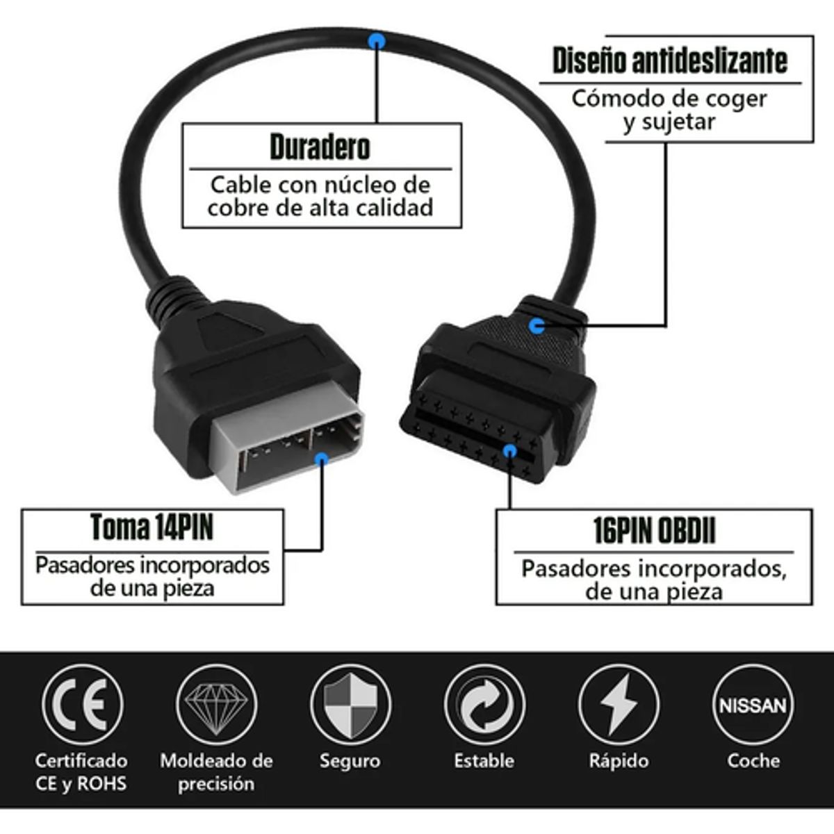 GENERICO - Adaptador Escáner OBD2 16 a 14 Pines