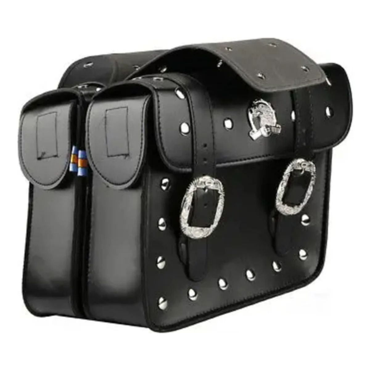 GENERICO - Alforja Moto Cuero Modelo Tachas Grande