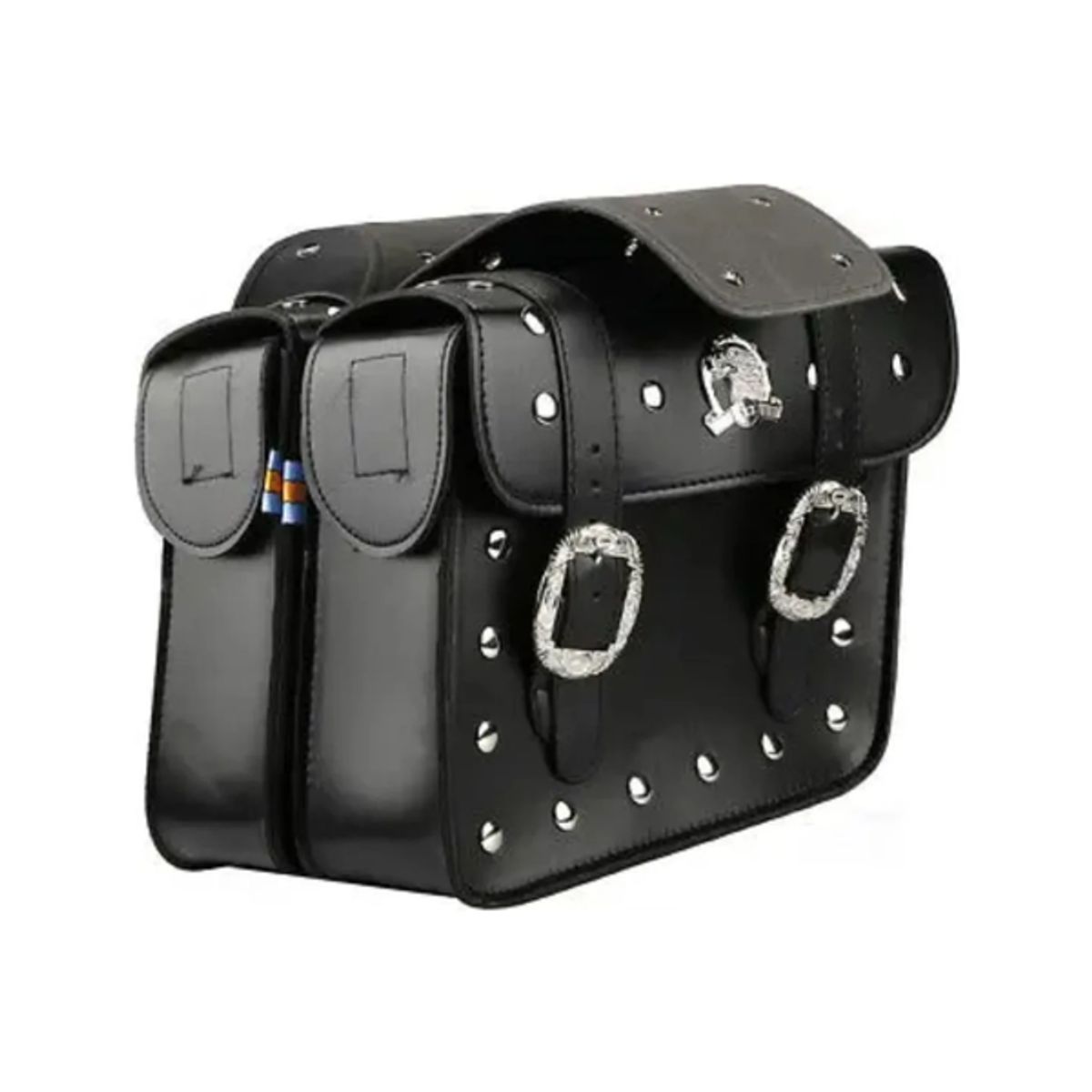 GENERICO - Alforja Moto Cuero Modelo Tachas Grande