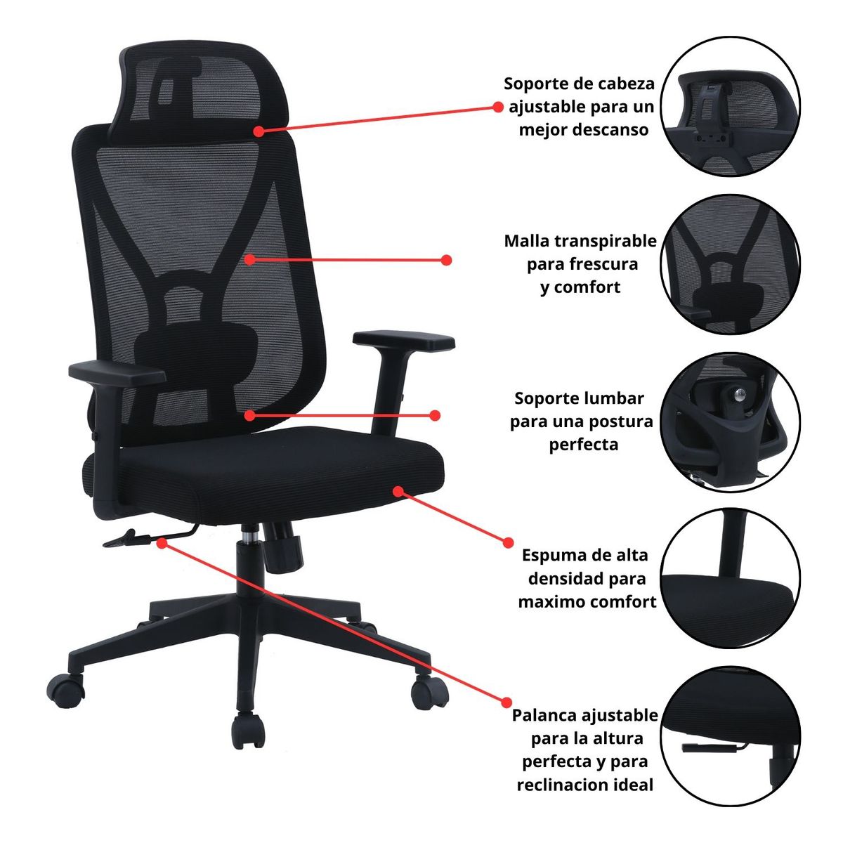 NOVAHUS - Silla Escritorio Executive Ergo Full Ergonómica y Ajustable