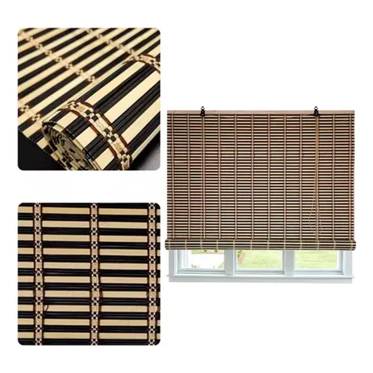 GENERICO - Cortina Bambú Persiana Bicolor 120x150 cm Roller con Diseños