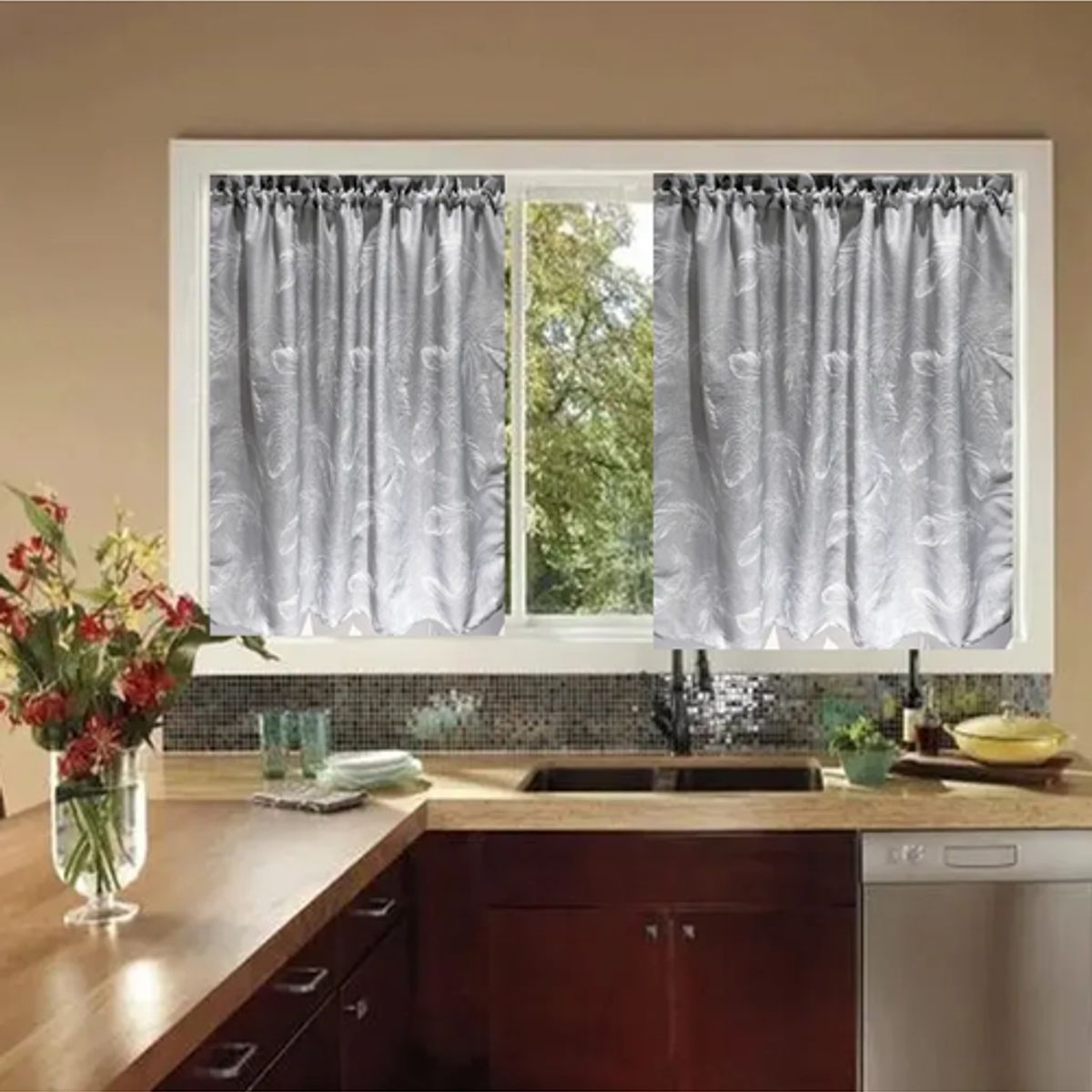 GENERICO - Cortinas Cocina Ramio Imitación Estampada 140x125 cm