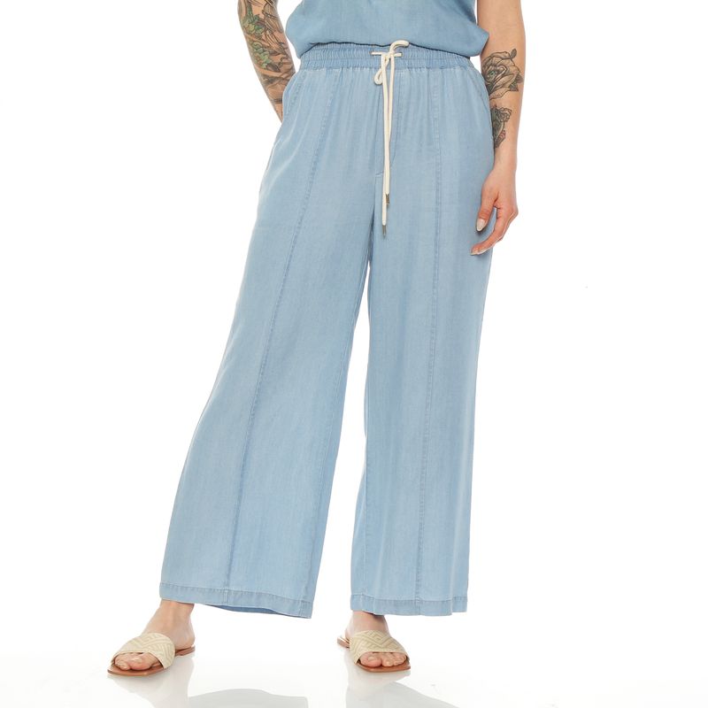 WADOS - PANTALON LYOCELL WIDE LEG TIRO ALTO PRETINA ELASTICADA CON CORDON