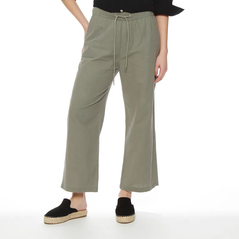 WADOS - PANTALON CROP LINO TIRO ALTO PRETINA ELASTICADA