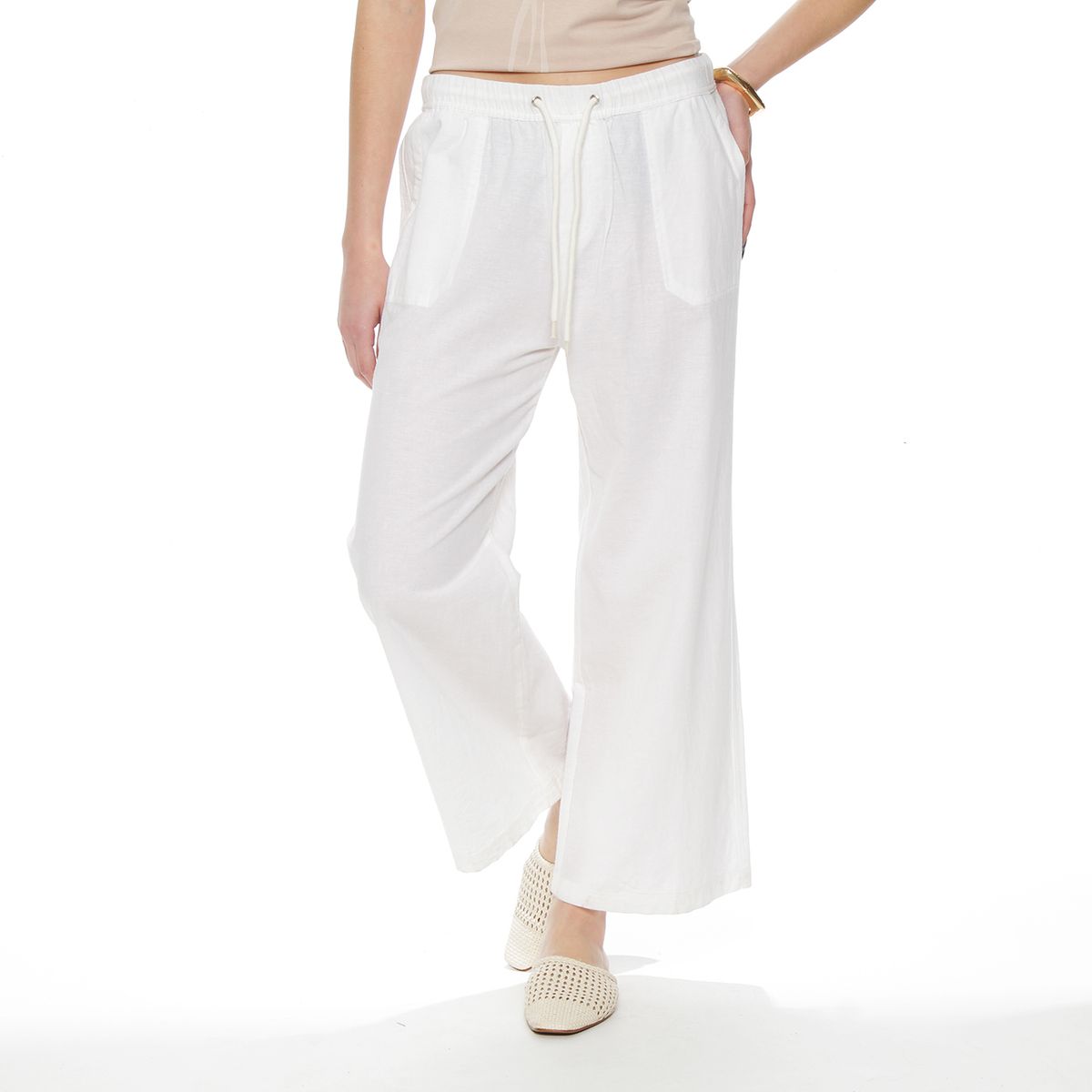 WADOS - PANTALON CROP LINO TIRO ALTO PRETINA ELASTICADA