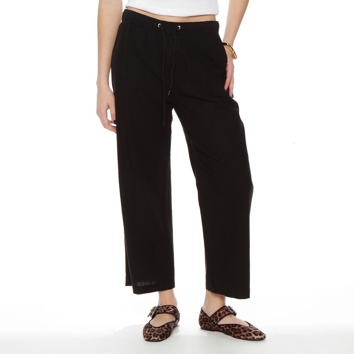 WADOS - PANTALON CROP LINO TIRO ALTO PRETINA ELASTICADA