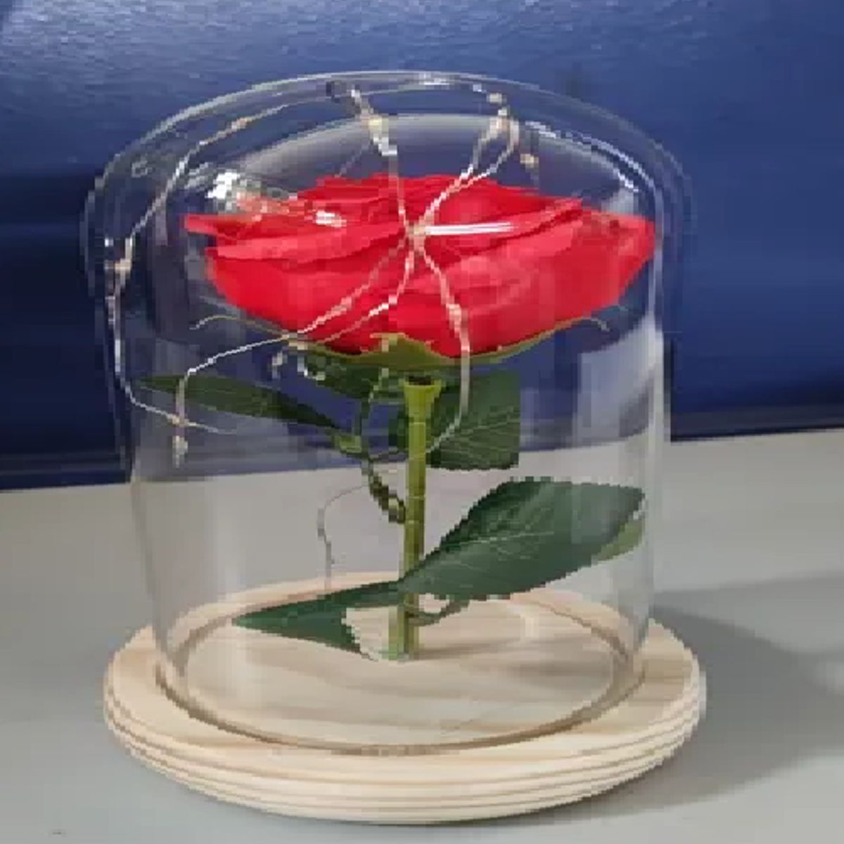 GENERICO - Cúpula Cristal LED con Rosa Roja Bella y Bestia